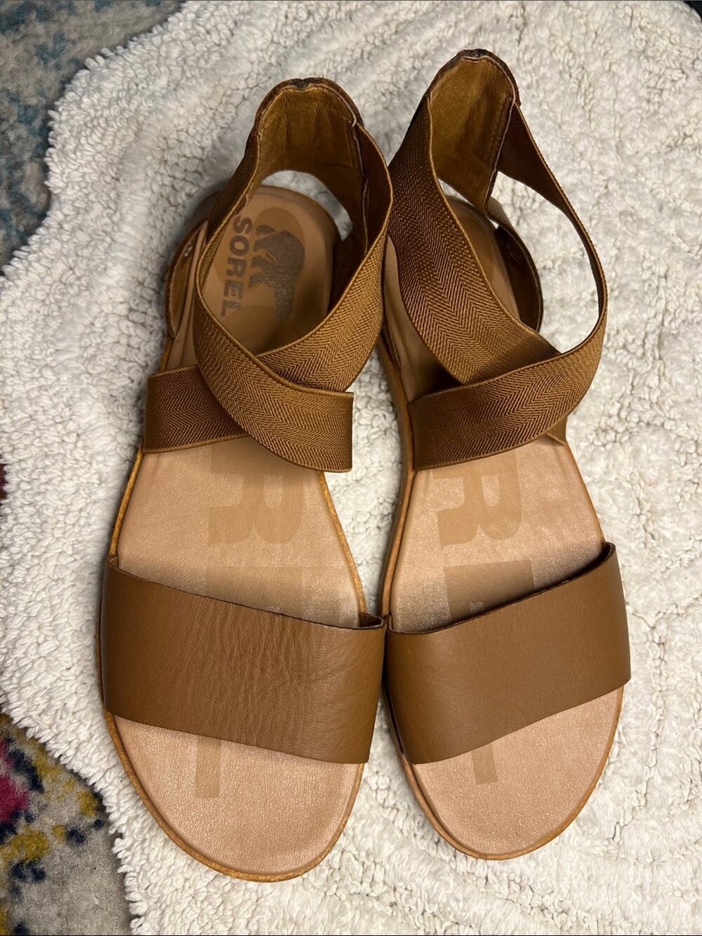 Sorel Ella Tan Cross-Strap Sandals Size 9